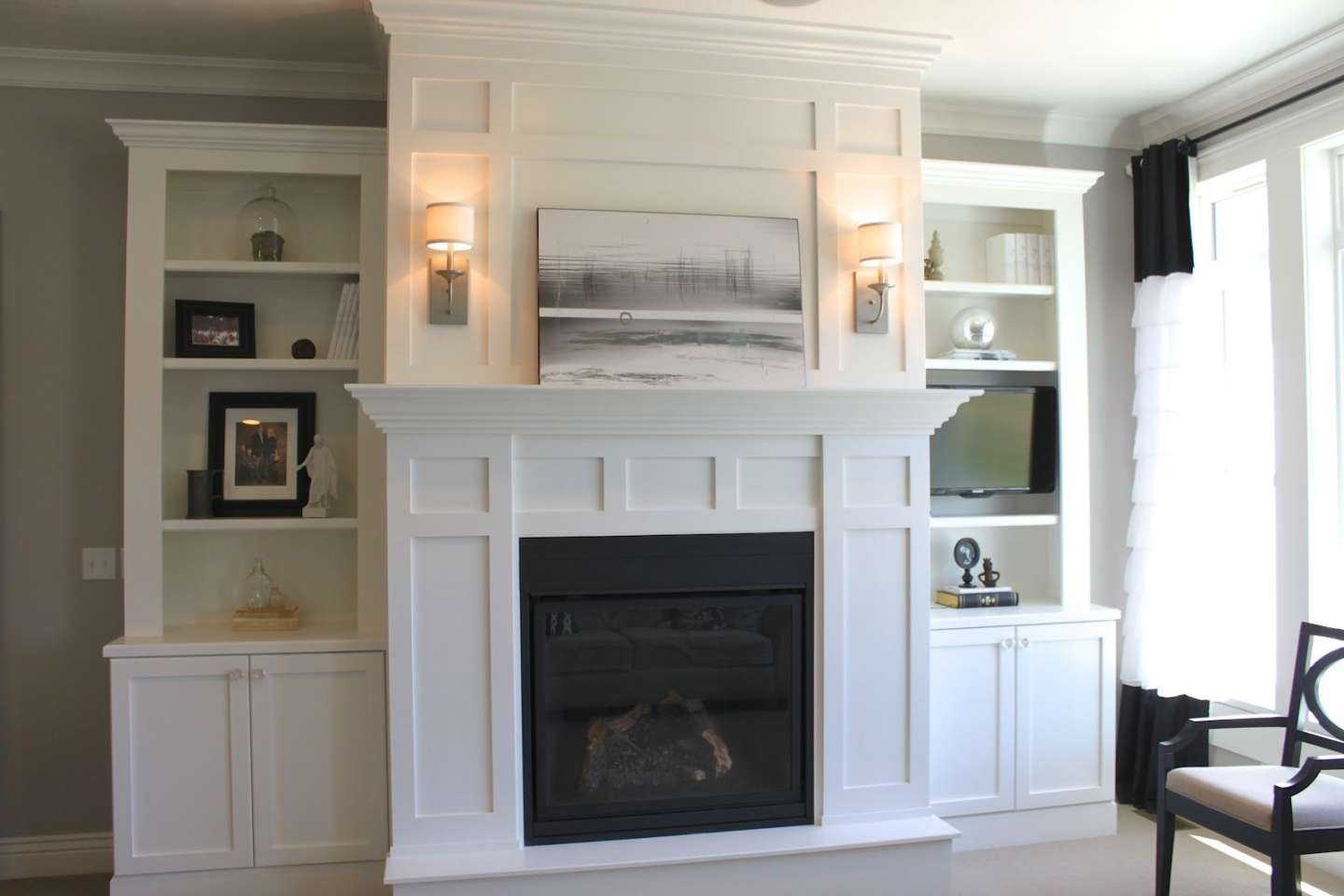 Fireplace with Bookshelves On Each Side Ideas - built in bookcases
