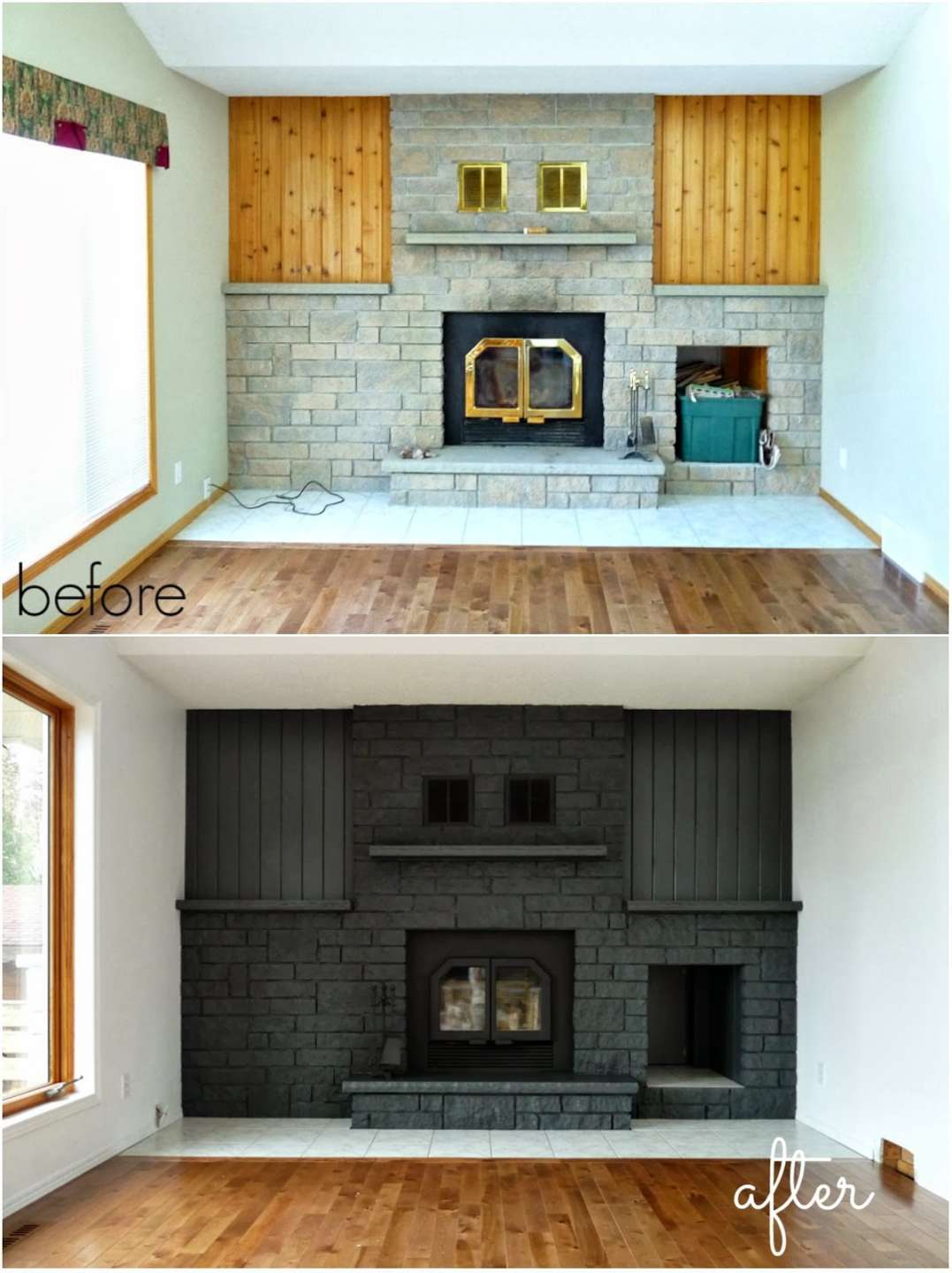 How to Easily Paint a Stone Fireplace (Charcoal Grey Fireplace