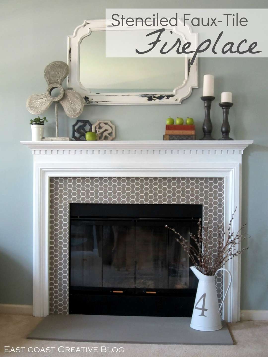 Stenciled Faux-Tile Fireplace Tutorial  East Coast Creative