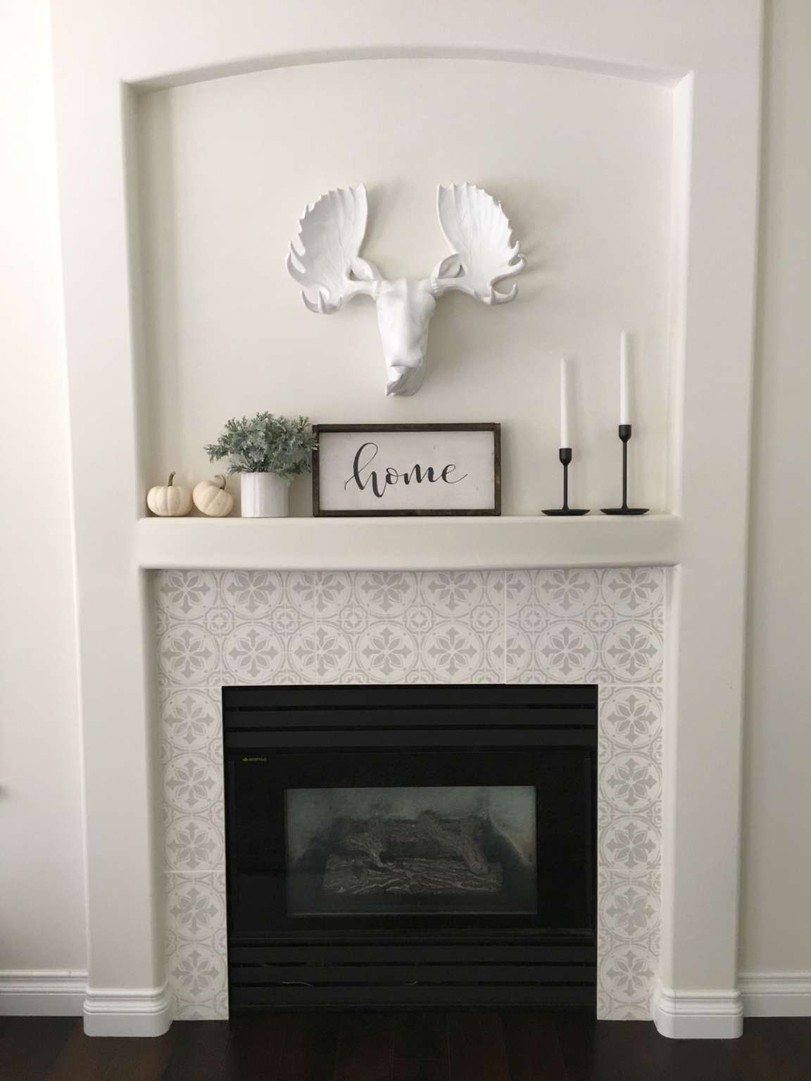 Stenciled Tile DIY Fireplace Makeover - Judy Dill