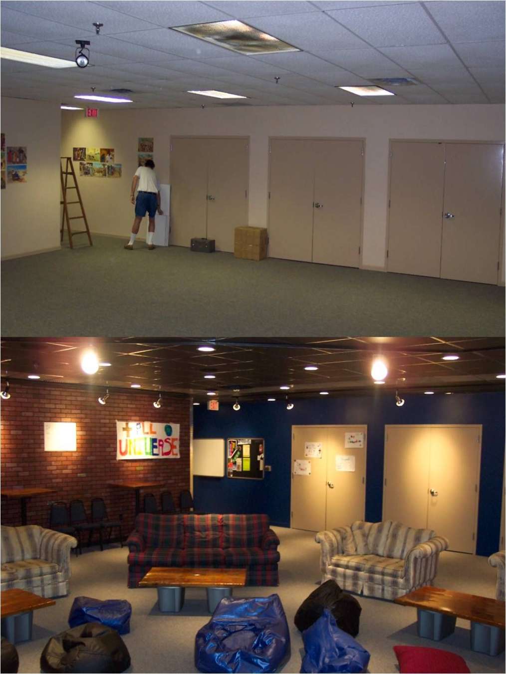 Youth room before and after pics facing back  Youth rooms, Youth