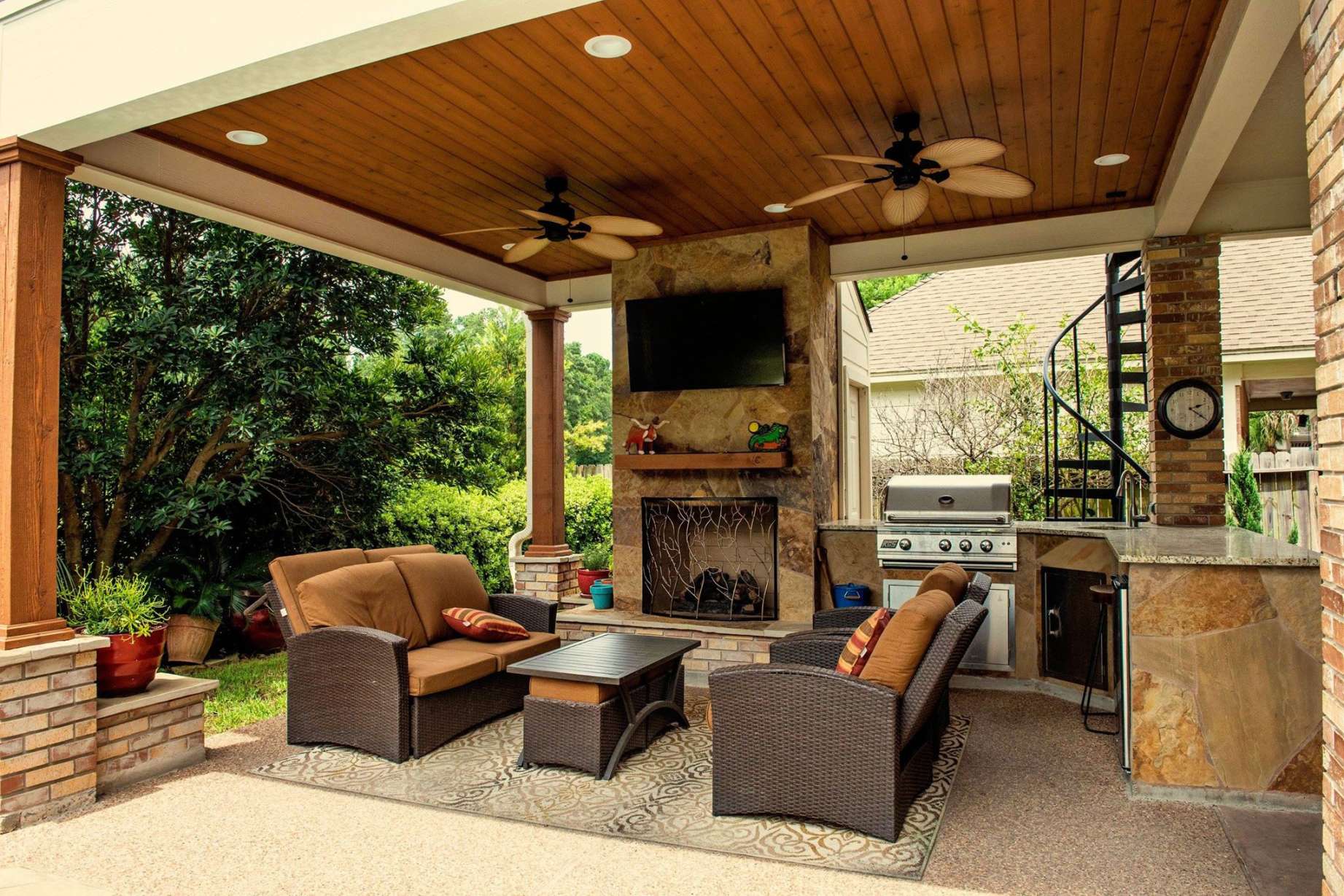 Backyard Deck with a Fireplace Ideas You