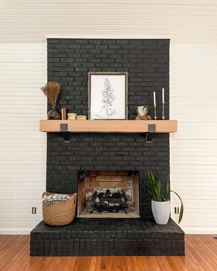 Black brick fireplace  Brick fireplace makeover, Home fireplace