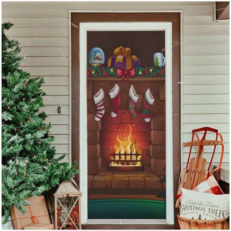Christmas Room Fireplace Door Covers Fabric Holiday Door Decoration for  Christmas Holidays Events Party Decoration Christmas Indoor Outdoor  Nativity