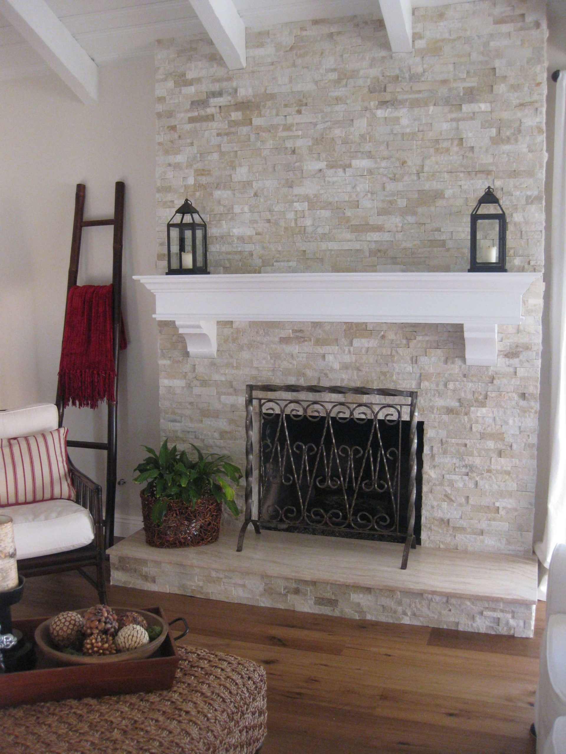 Contemporary Family Room Design: Natural Brick Fireplace Makeover
