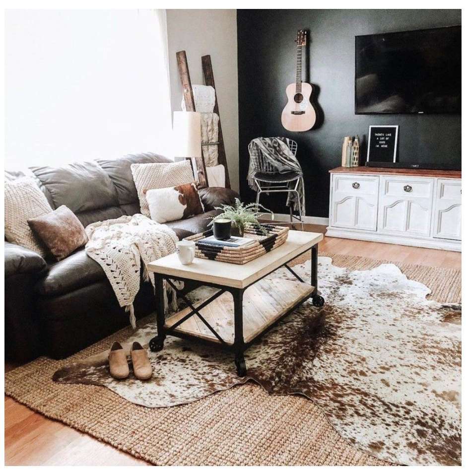 Cowhide rug living room #farmhouse #cowhide #rug How much cowhide