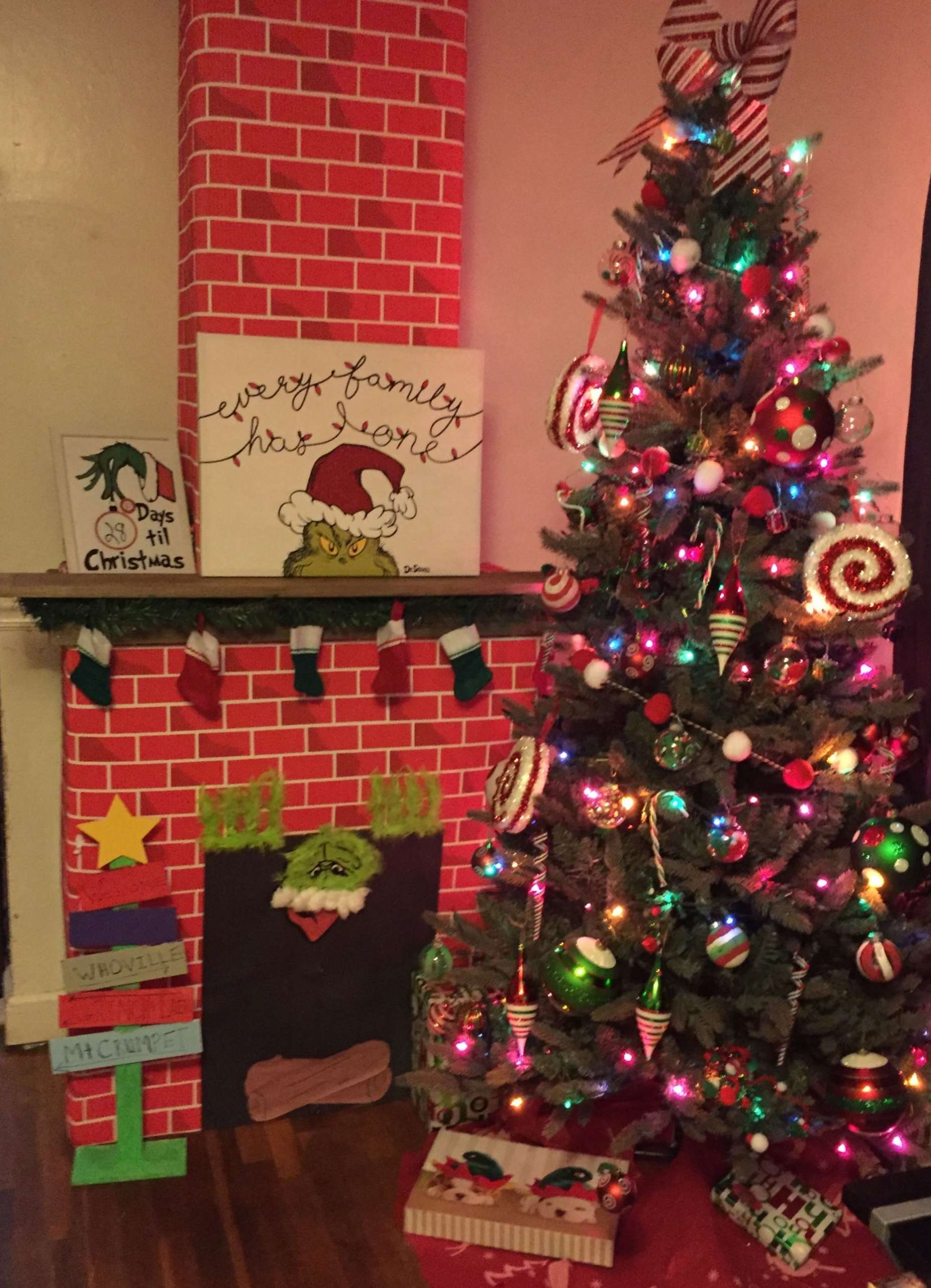 Cozy Grinch-themed Fireplace