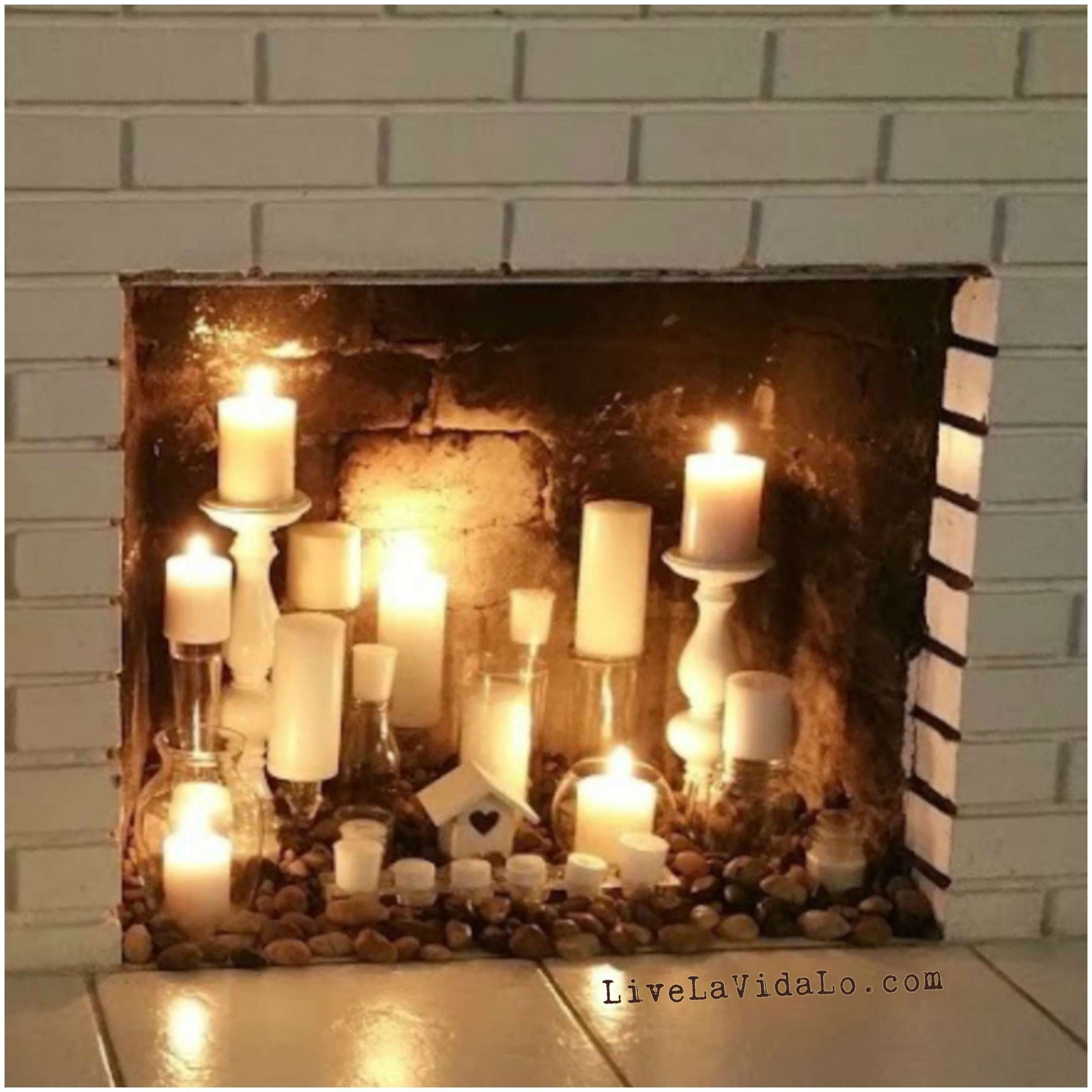 Create a Cozy Ambiance with a Rustic Faux Fireplace Candle Display