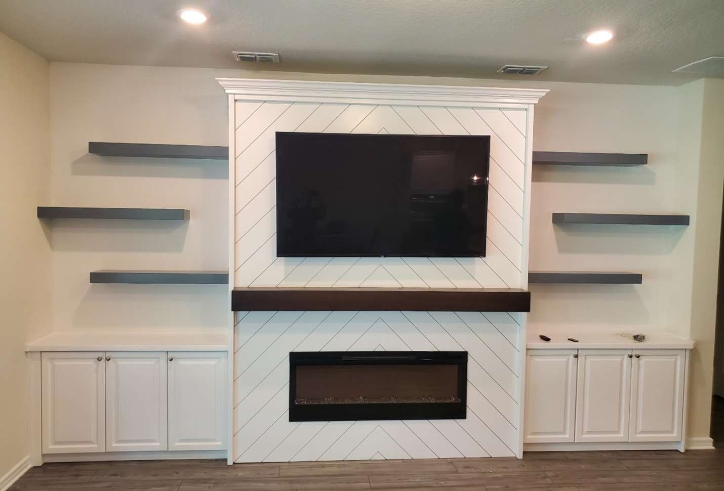 Custom Built White Wall Unit with Dimplex Electric Fireplace