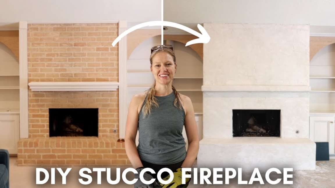 DIY Brick Fireplace Makeover // Extreme Home Makeover [Part ] // DIY  Stucco Fireplace