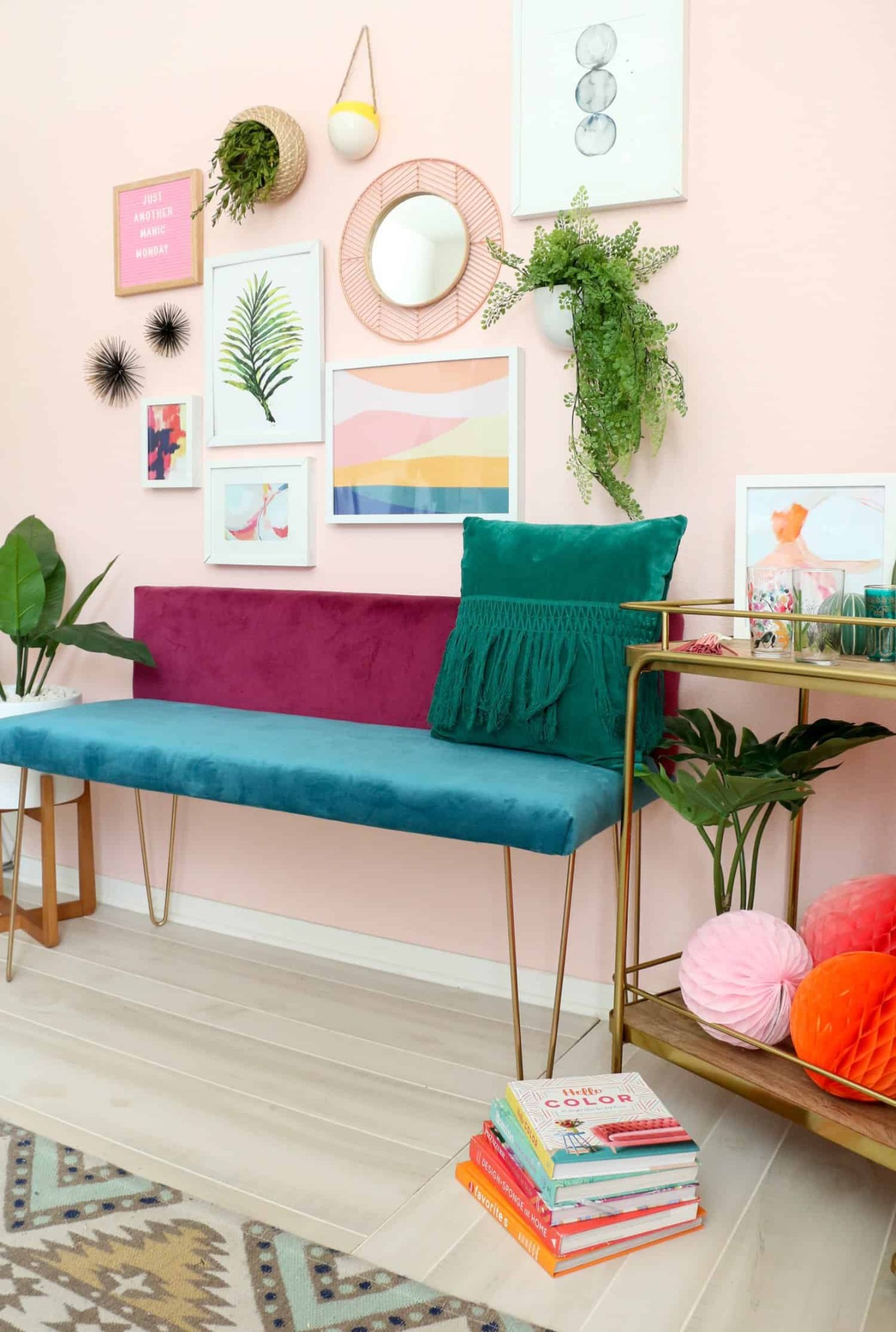 DIY Color Blocked Velvet Bench - A Beautiful Mess