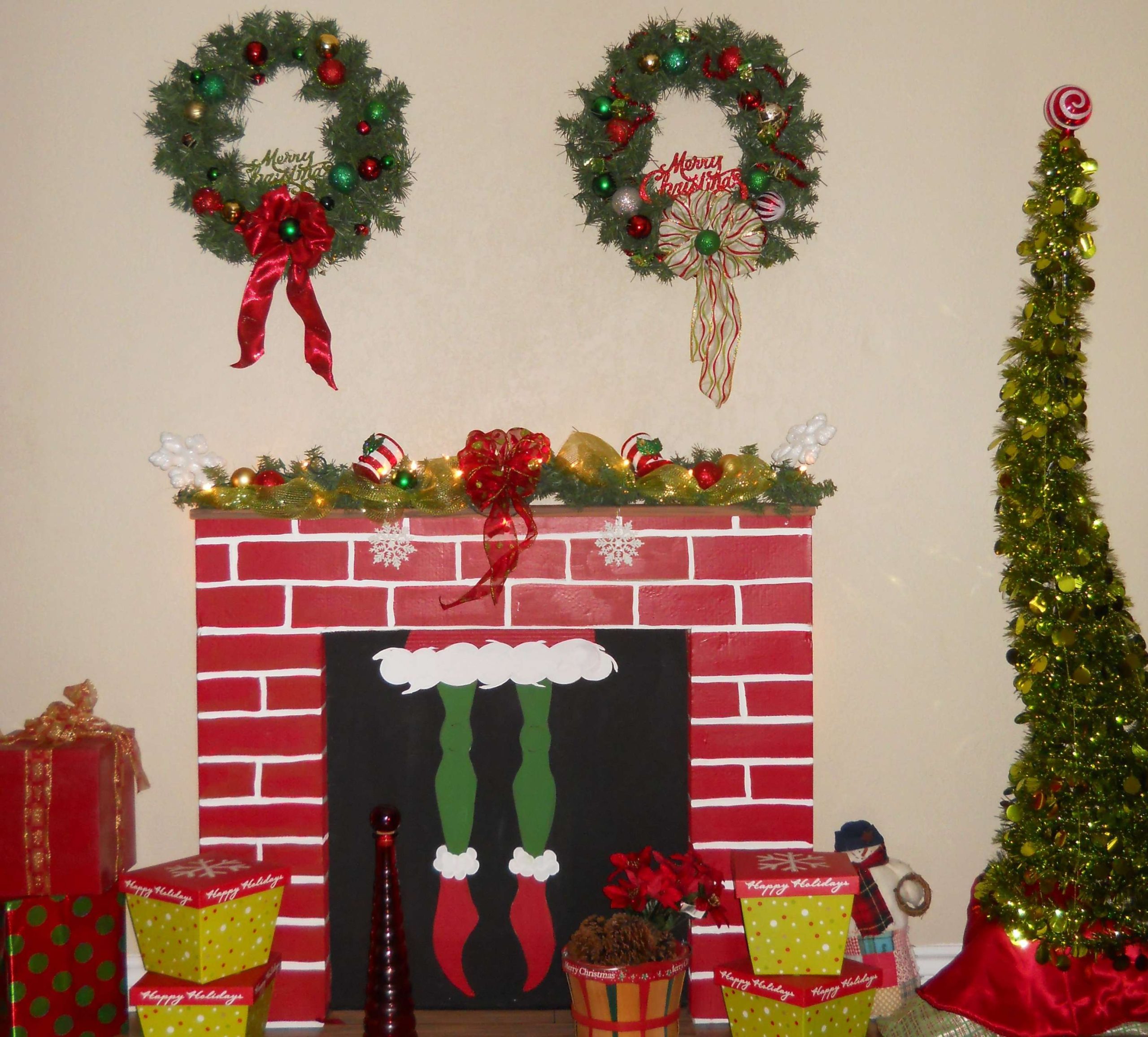 DIY Grinch fireplace  Office christmas decorations, Grinch