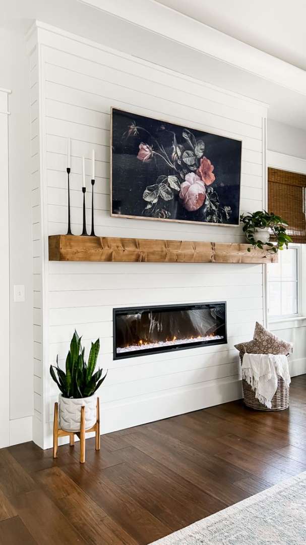 DIY Shiplap Fireplace and Mantel  Home fireplace, Living room
