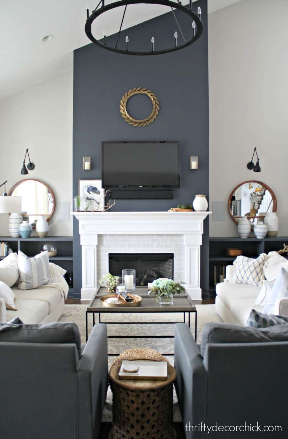 Dramatic fireplace wall makeover!  Thrifty Decor Chick  Thrifty