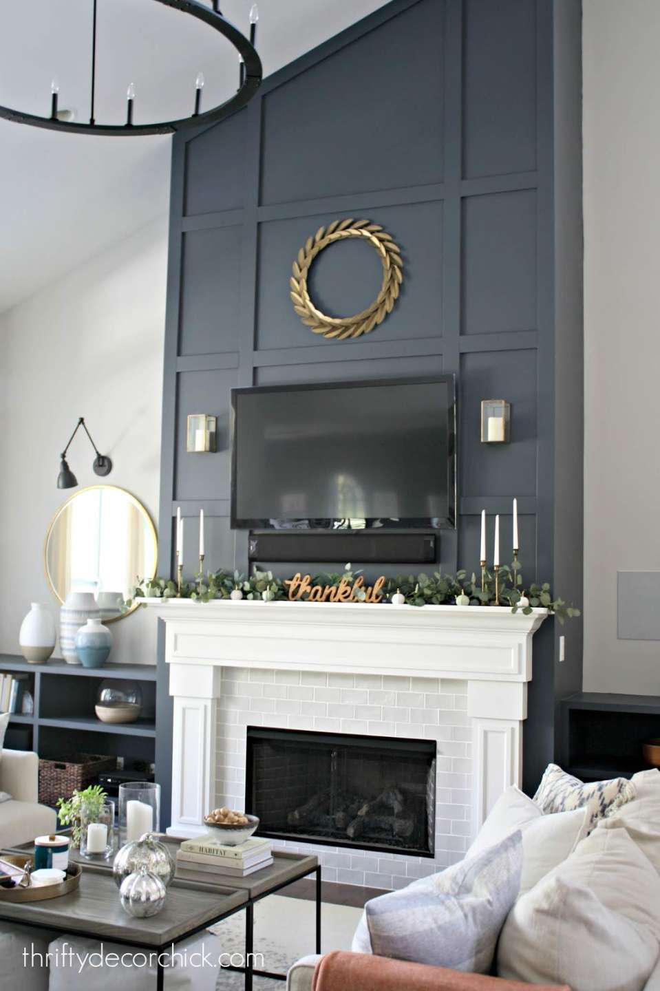 Dramatic fireplace wall makeover!  Thrifty Decor Chick  Thrifty