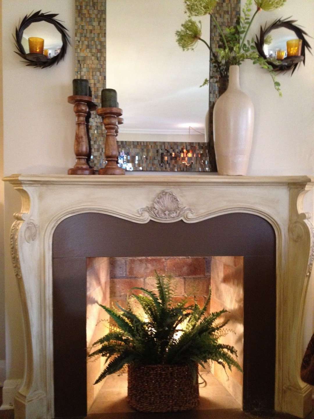 Empty Fireplace Ideas with Mirror and Plant Decor