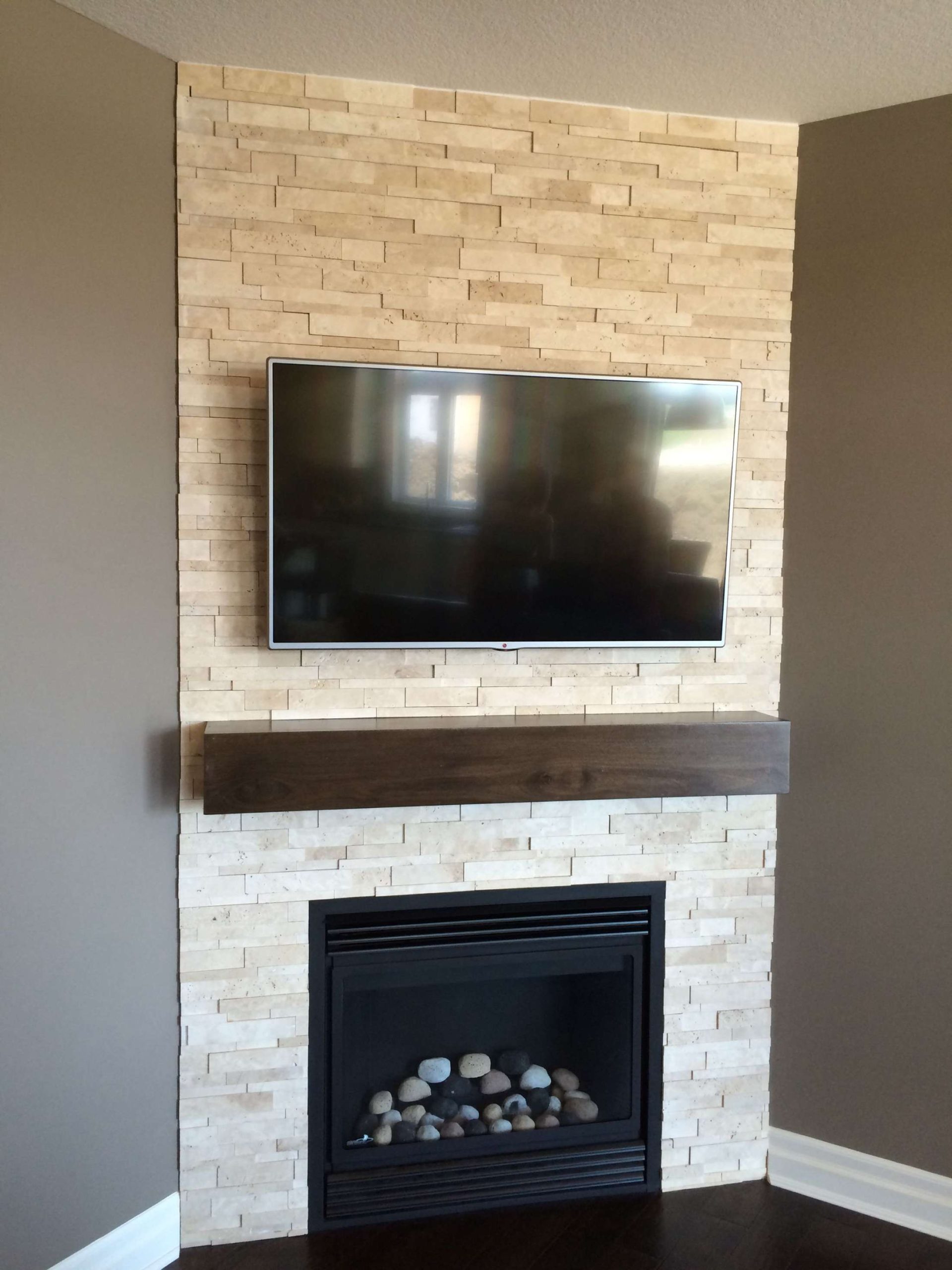 Family room corner fireplace with tv  Corner fireplace makeover