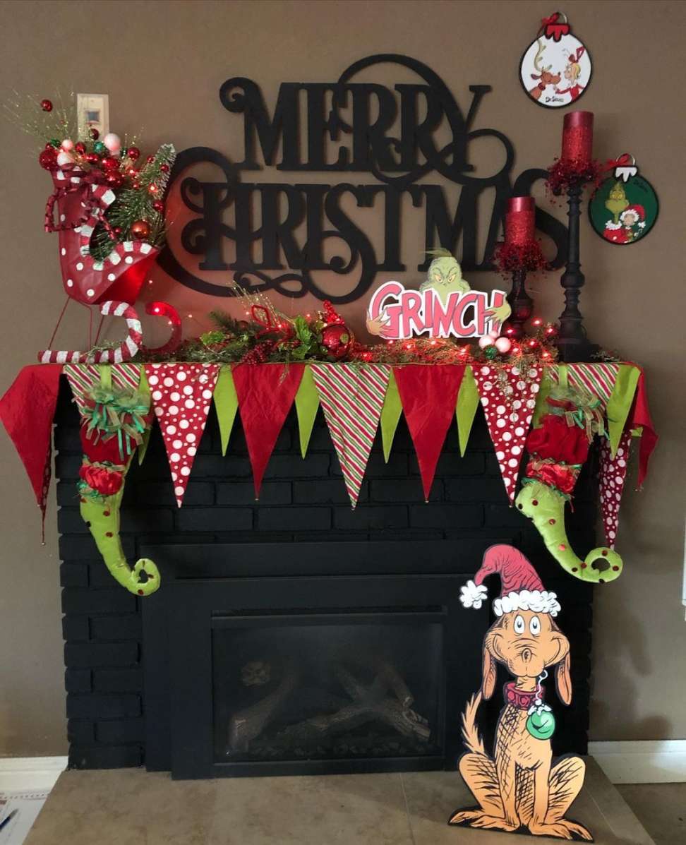 Get into the holiday spirit with a Grinch-inspired mantle