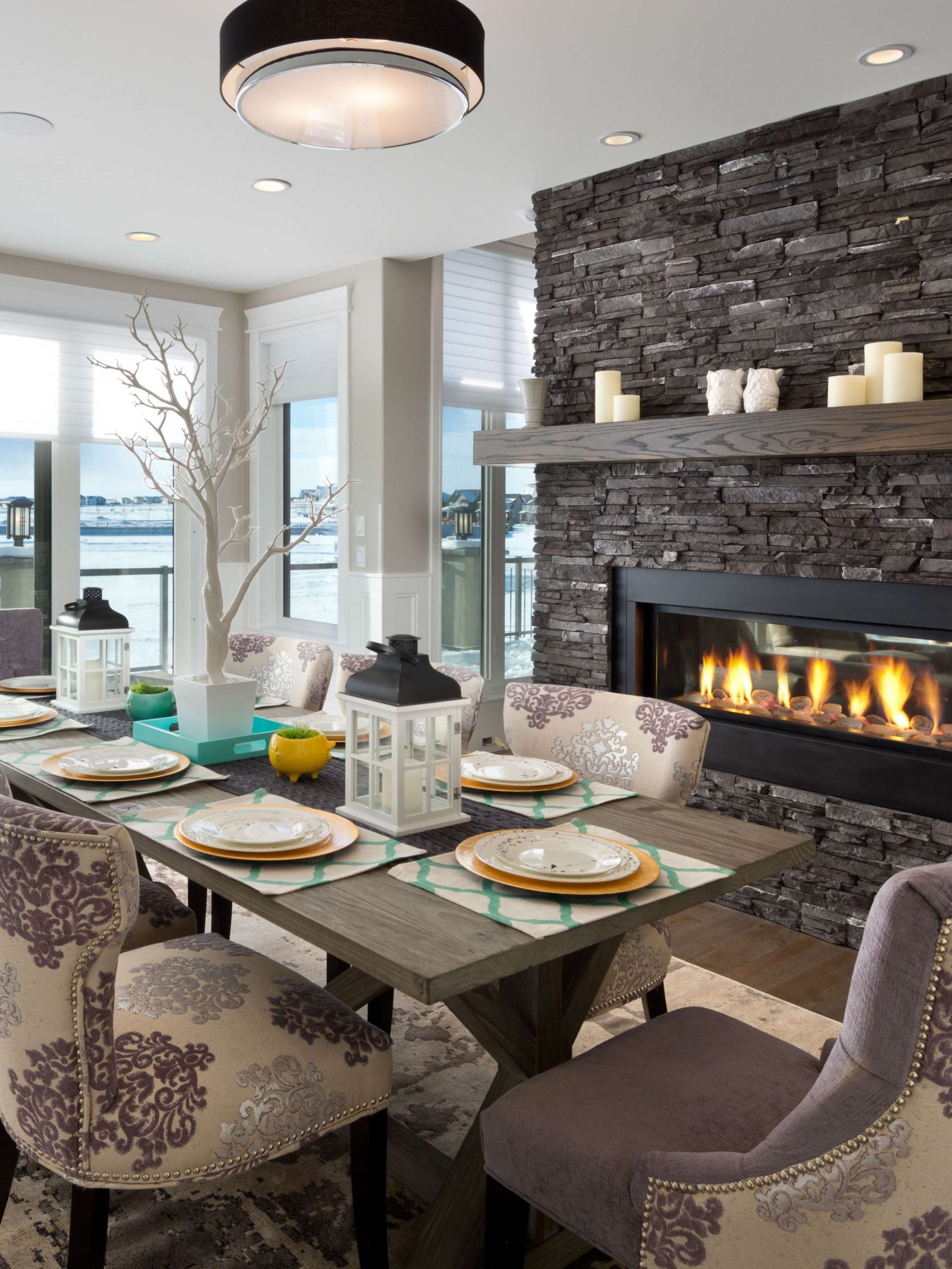 Gorgeous dining room with -way gas fireplace  Dining room
