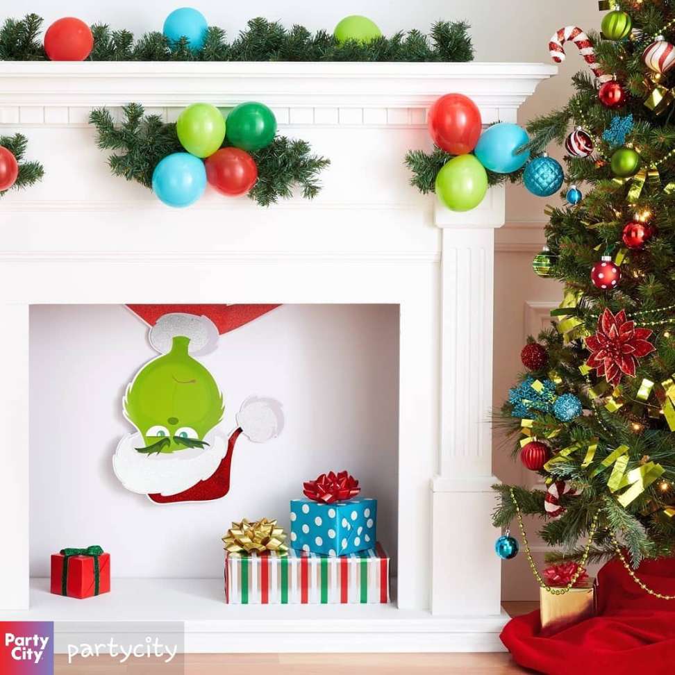 Grinch Fireplace  Office christmas decorations, Grinch christmas