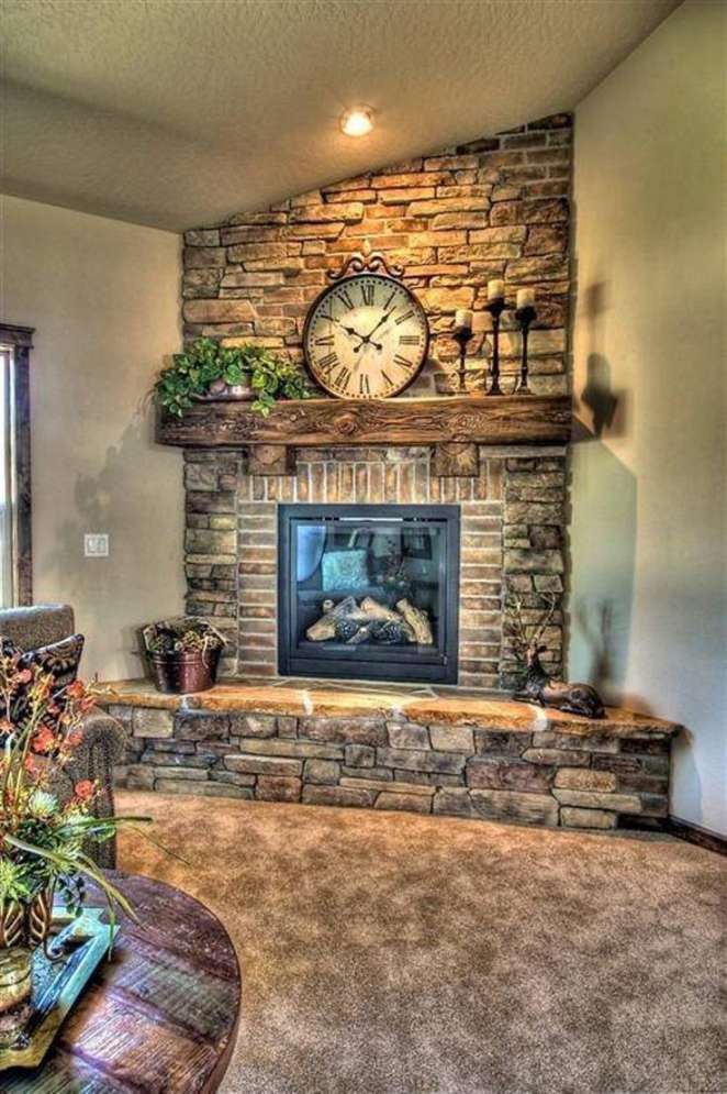 Home Design and Decor , Corner Fireplace Design Ideas : Stone And