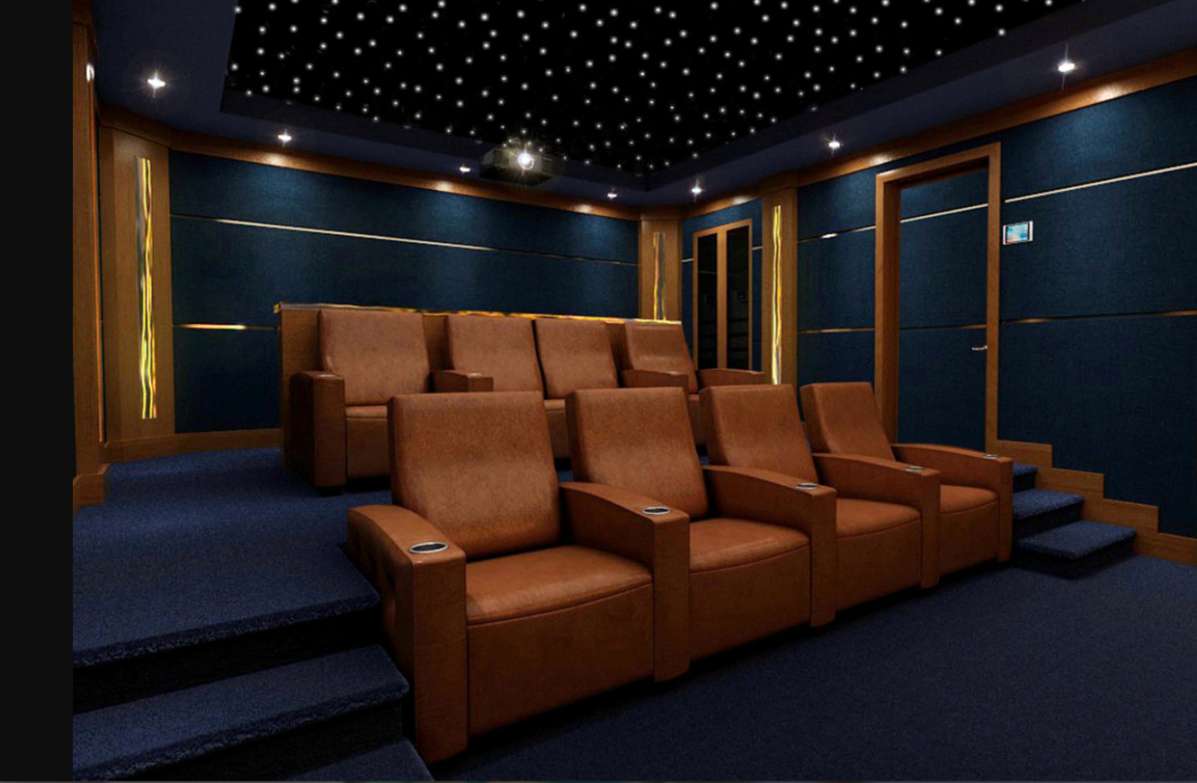 Home Theater with Blue Walls Ideas You