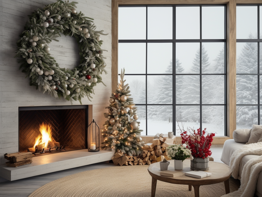 How to Decorate a Fireplace Without Mantel for Christmas: Sparkle