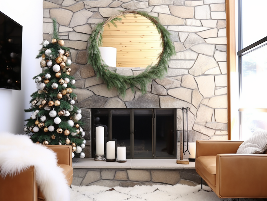 How to Decorate a Fireplace Without Mantel for Christmas: Sparkle