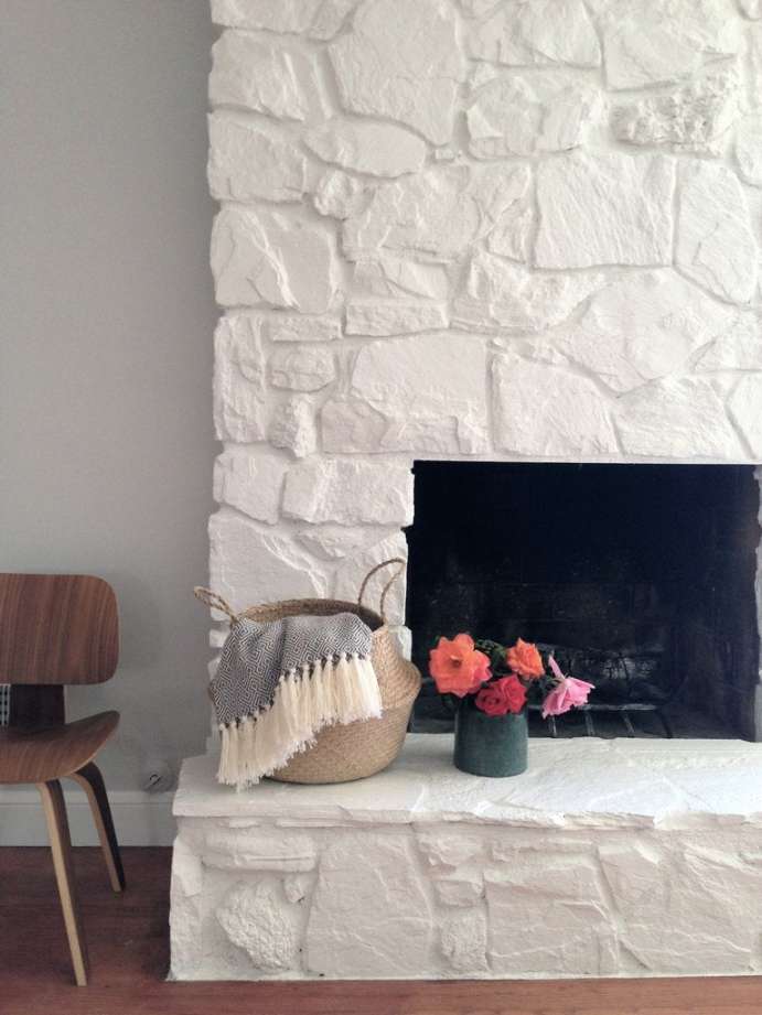 How to: Painting the stone fireplace white - greige design