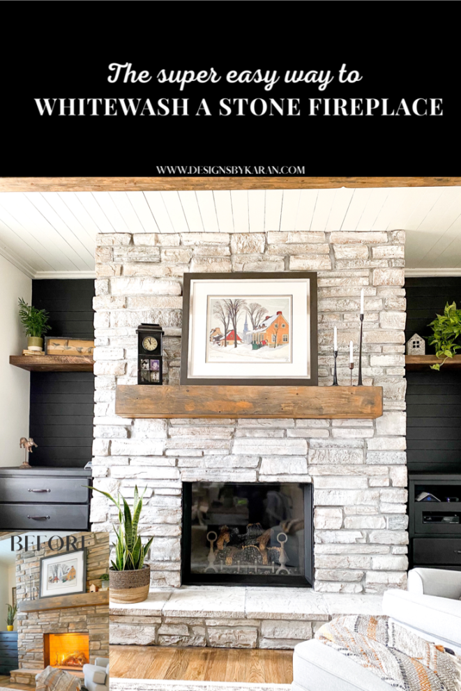How to Whitewash a Stone Fireplace - Super Easy Project - Designs