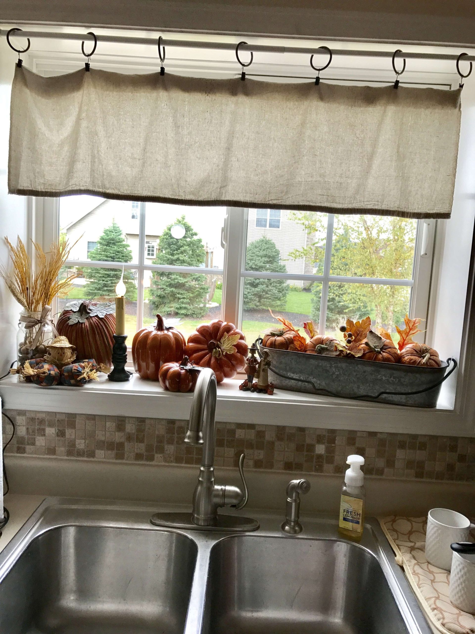 Kitchen window sill with a touch of fall decor  Kitchen window