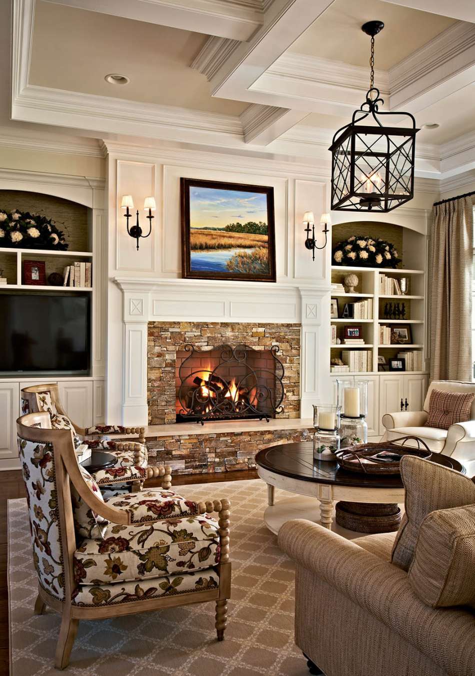 Living Room with a Standard Fireplace and a TV Stand Ideas You