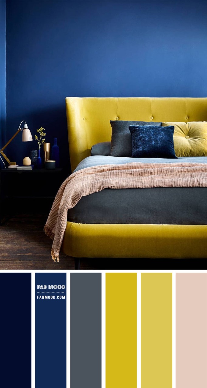 Navy Blue and Yellow Bedroom Colour Scheme  Color combo