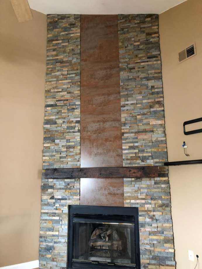Ochre Corner Fireplace with Vertical Metal Insert