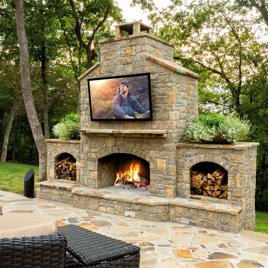 Outdoor Living  Outdoor fireplace patio, Outdoor stone fireplaces