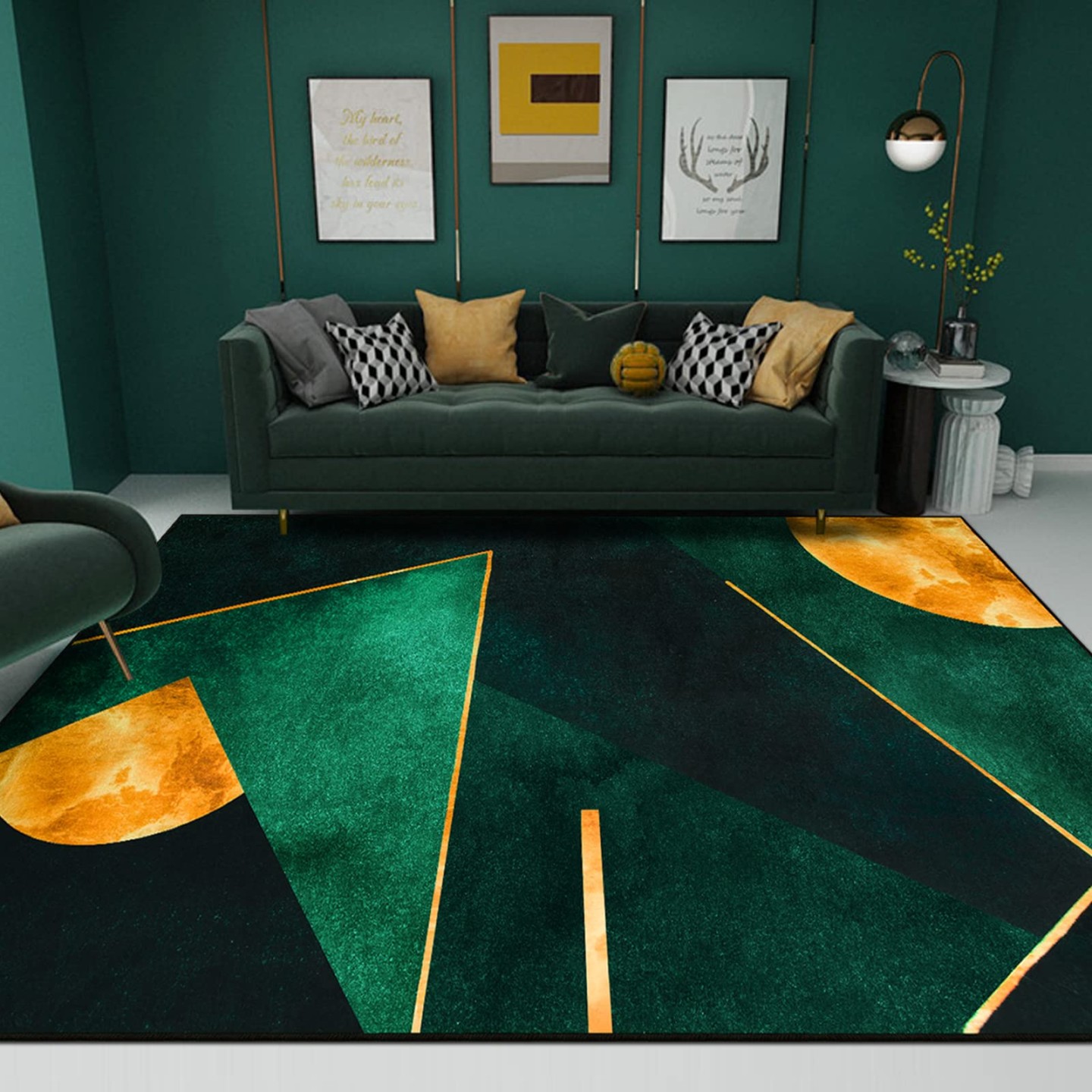 Rururug Living Room Rug,  x  cm, Dark Green Gold, Modern