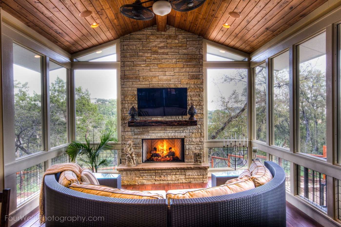 screen porch with fireplace   screened porch