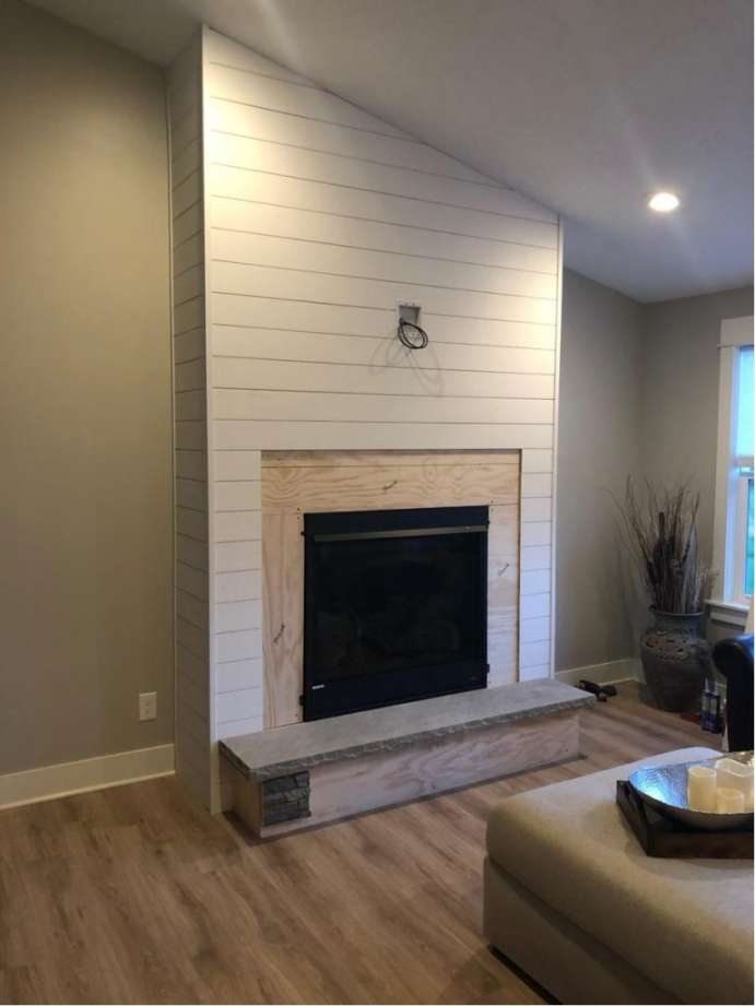 Shiplap Fireplace Wall Accented - Stacked Stone Style - Barron Designs
