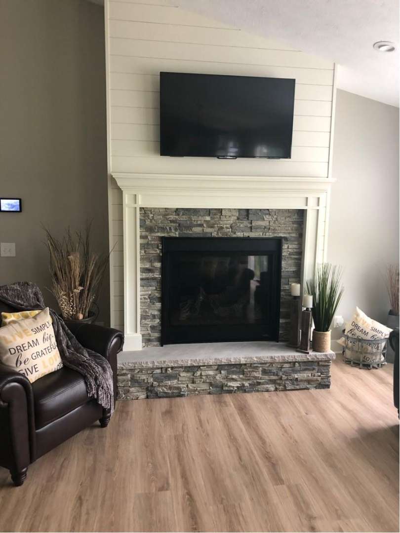 Shiplap Fireplace Wall Accented - Stacked Stone Style - Barron Designs