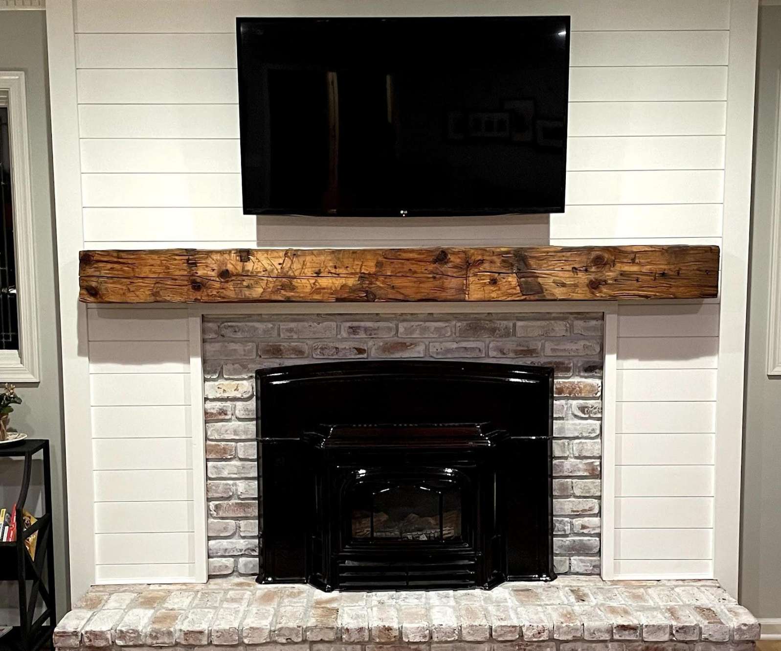 Shiplap Fireplace With Natural Beam Mantle :  Steps (with