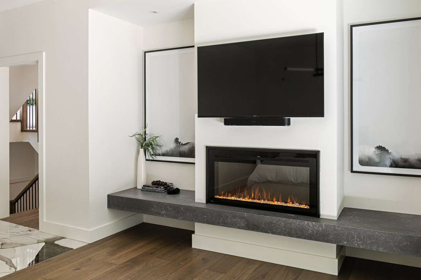 Sleek Electric Fireplace Ideas With a TV Above
