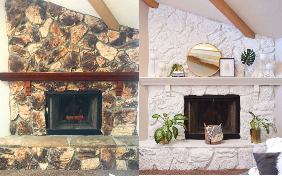 Stone fireplace transformation from dated to modern - A Happy Blog