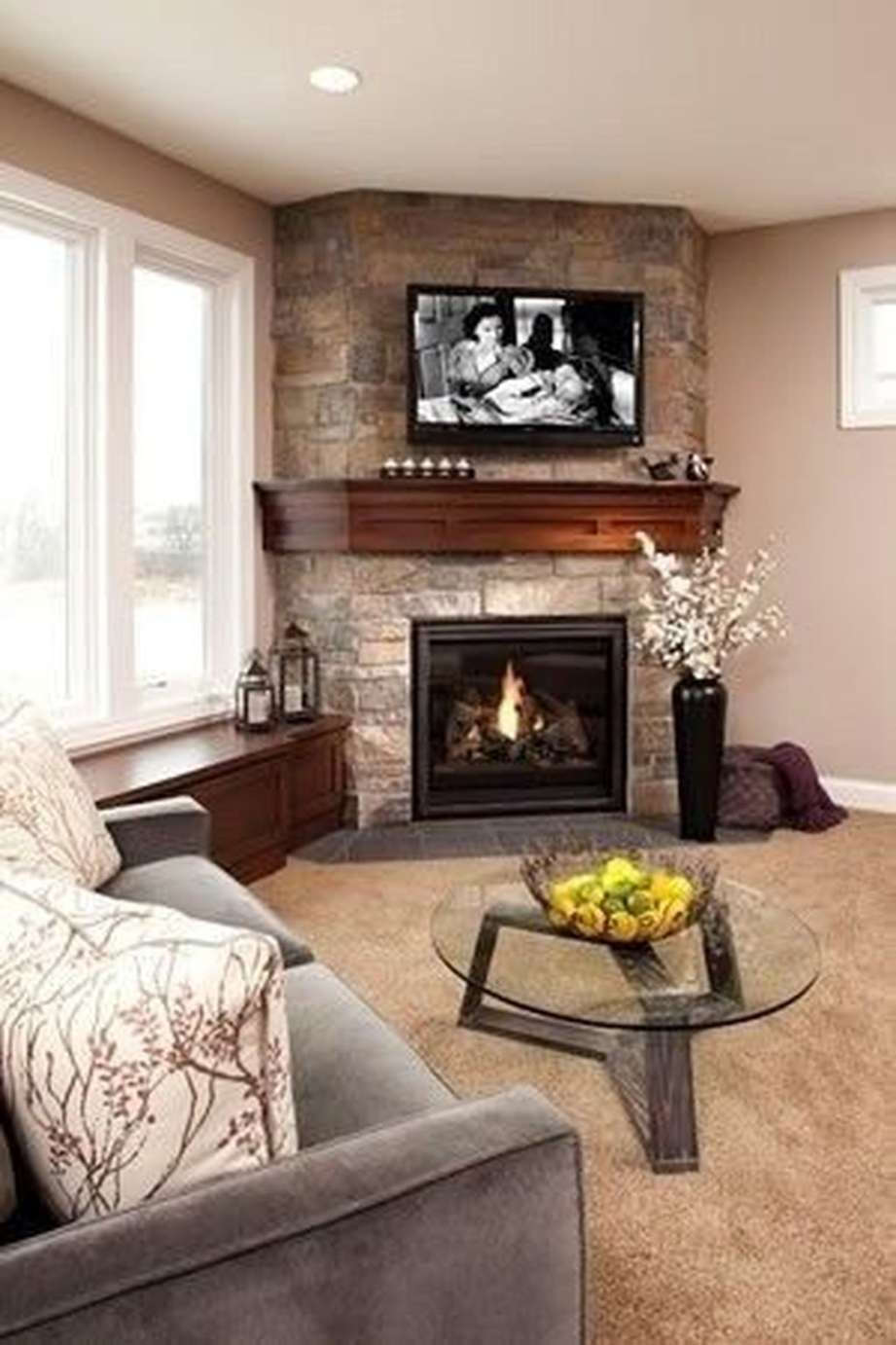 Stunning Corner Fireplace Design For Living Room  Corner