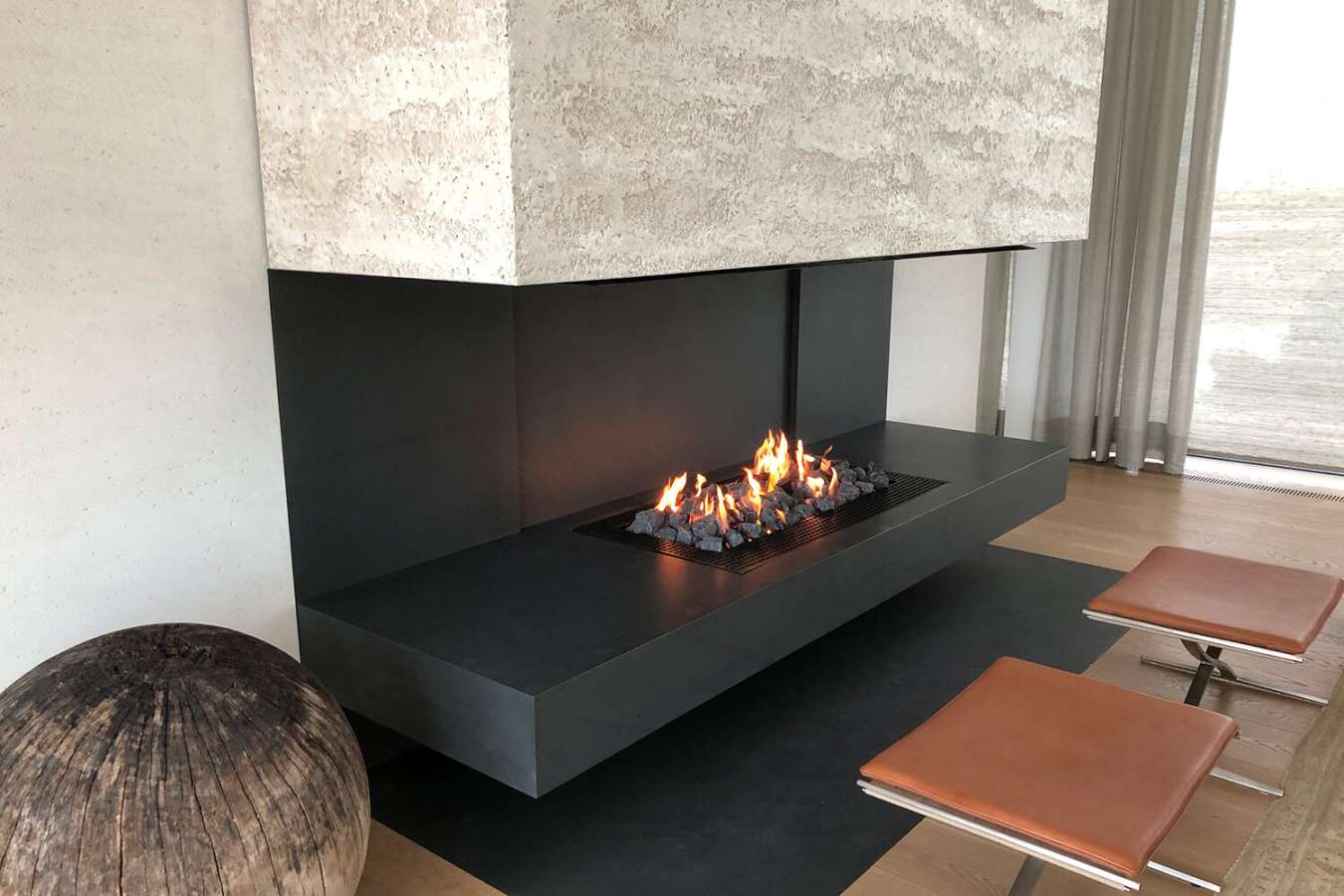 Three-Sided Modern Gas Burning Fireplace — Two Foot Ten Foot