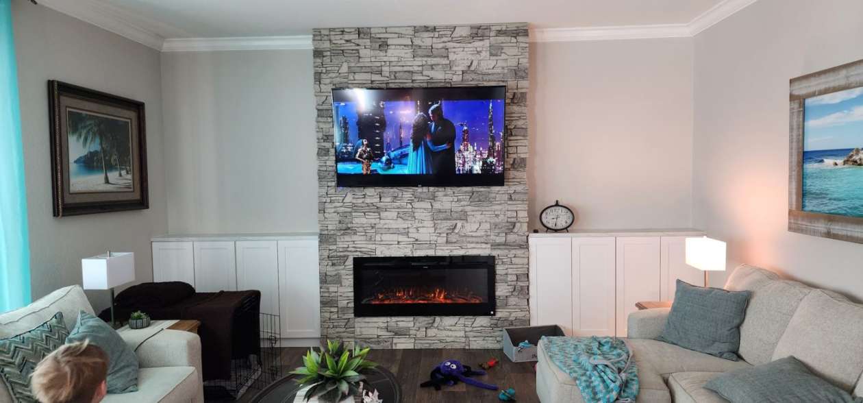 TV Over a Linear Fireplace Design - GenStone