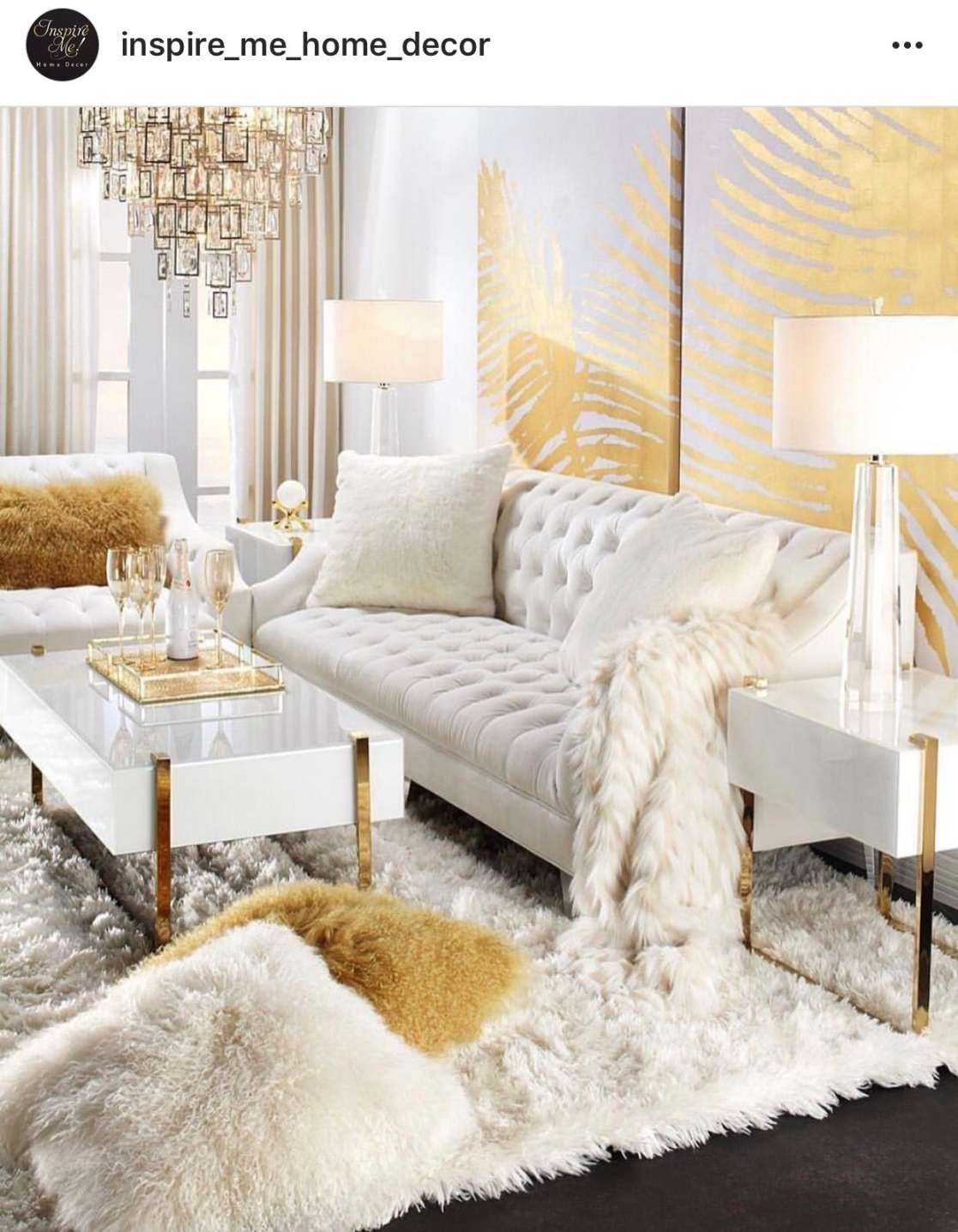 White and Gold  Glam living room decor, Glam living room, Gold