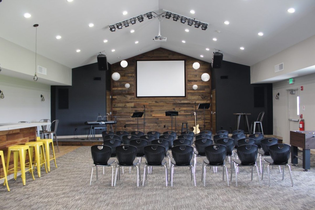youth worship space  row+harlow interior design  Church interior