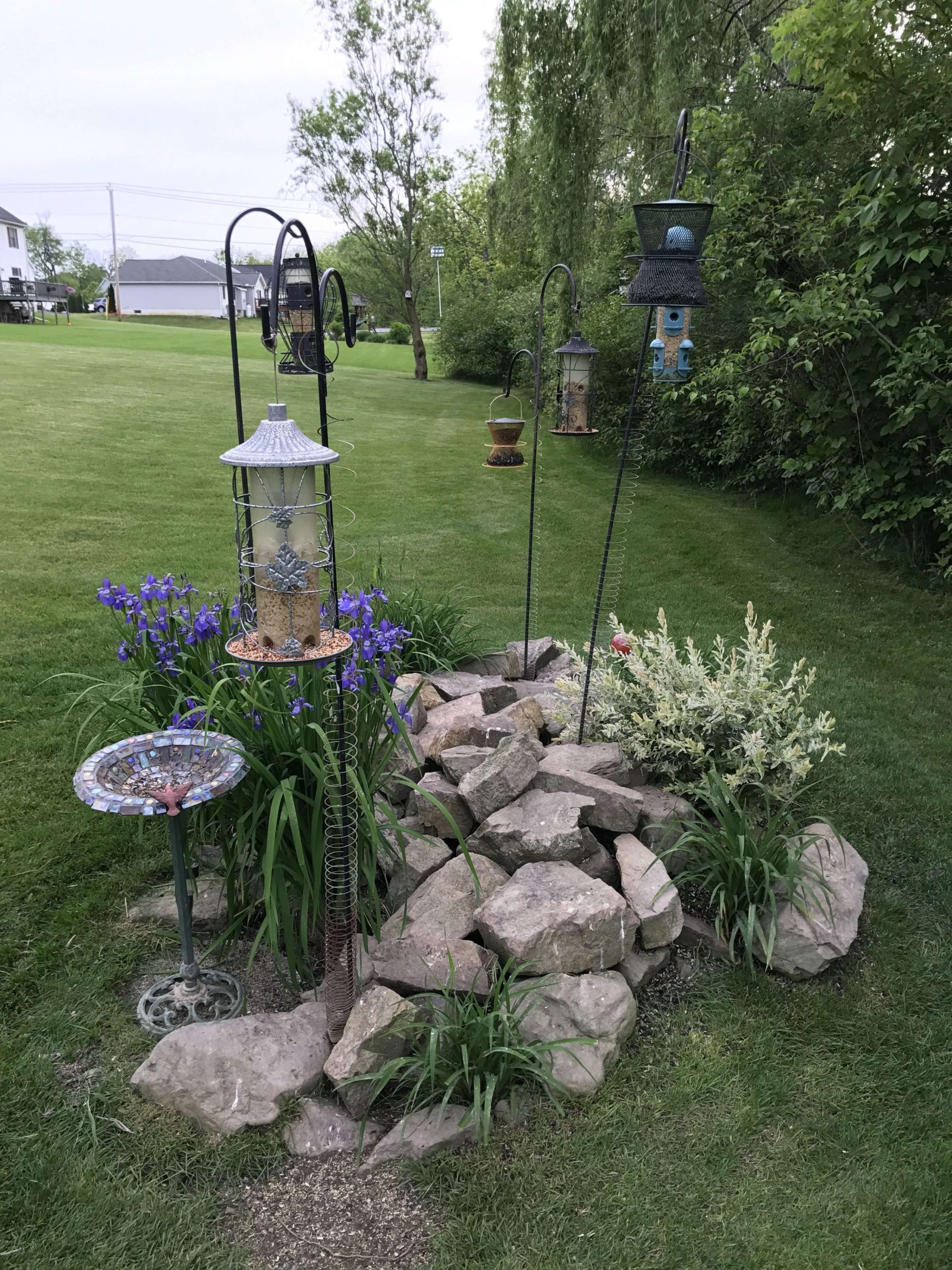 Bird feeding station  Rock garden, Backyard landscaping, Diy garden